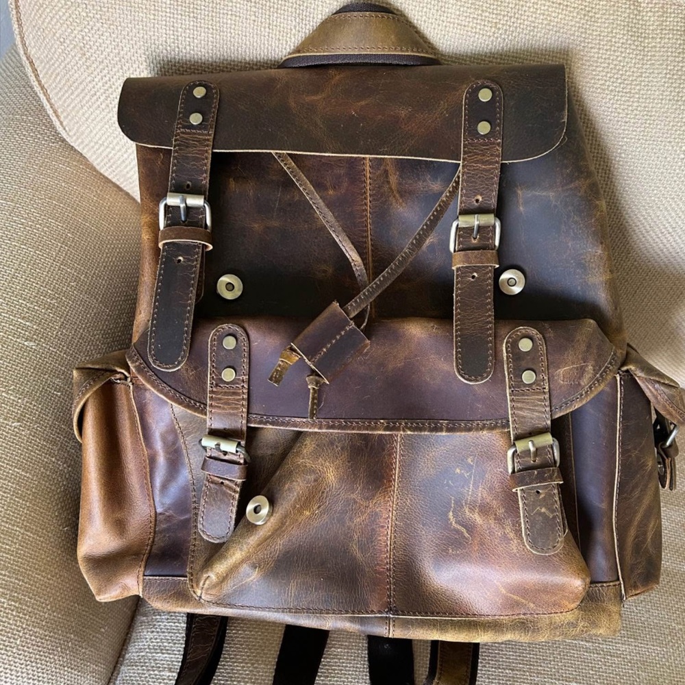 Large Leather Backpack Travel Rucksack Weekend Backpack
Vacation Hiking …
